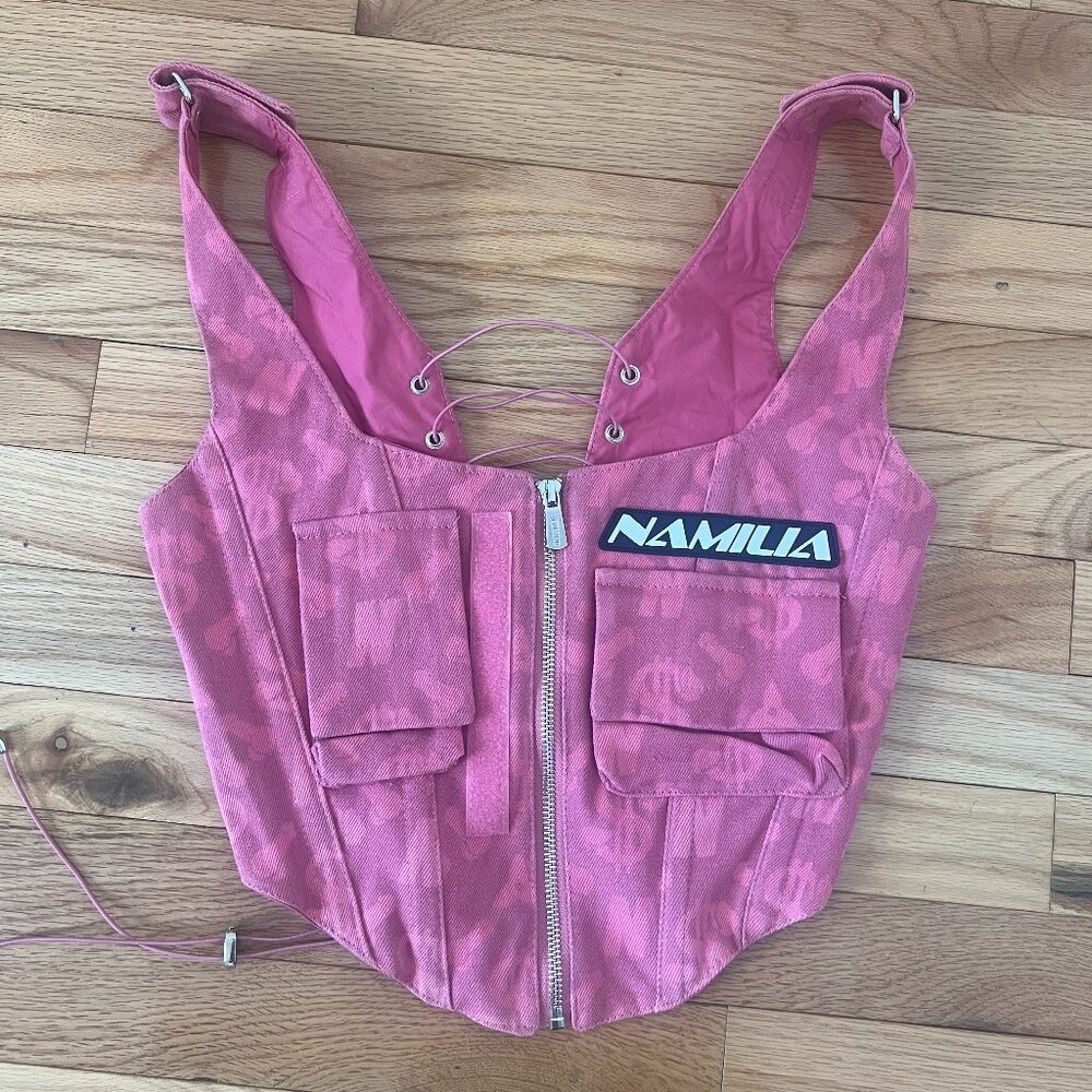 Namilia Pink Monogram Denim Corset Top - Medium